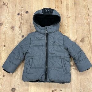 Calvin Klein Preschool Winter Coat Size 3T Gray Black Fleece Lined Hooded Puffer
